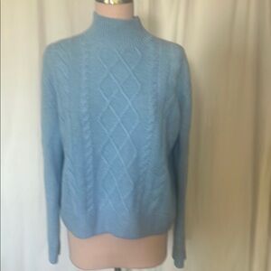 Aqua Blue Cowl Neck Sweater with Timeless cable knit Knit Design